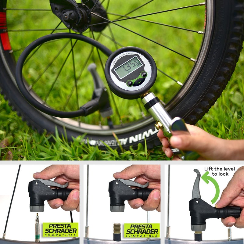 CycloSpirit Digital Bicycle Tire Inflator Gauge with Auto-Select Valve Type - Presta and Schrader Air Compressor Tool - Image 5